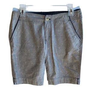 Columbia PFG women’s size 2 Long Bermuda Sports  Fishing Shorts Blue Boat Anchor